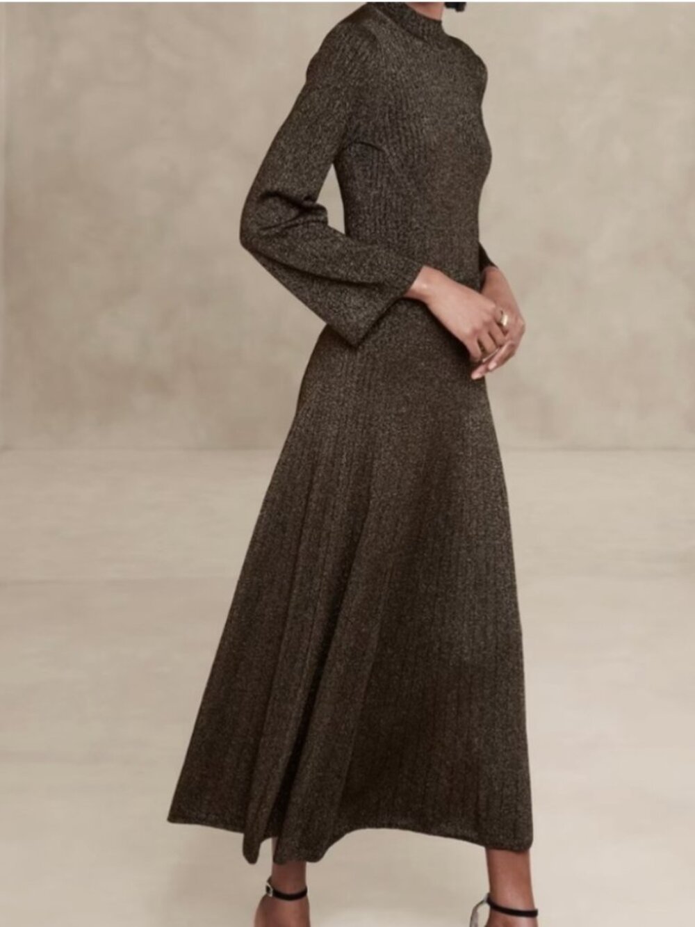 Banana Republic Lena Metallic Sweater Midi Skirt – Black | XS | NWT